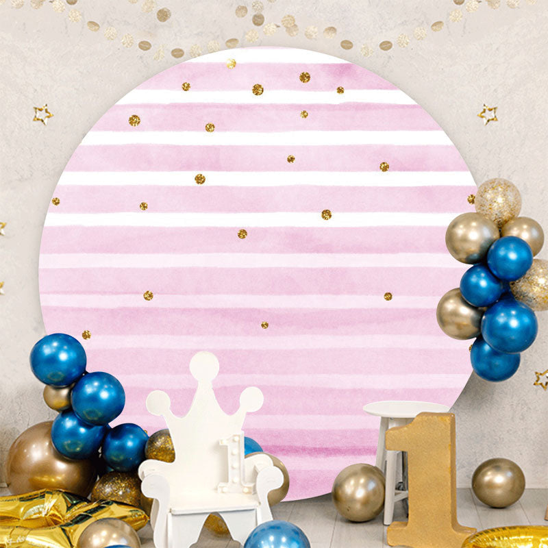 Aperturee - White And Pink Stripes Round Birthday Backdrop