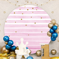 Aperturee - White And Pink Stripes Round Birthday Backdrop