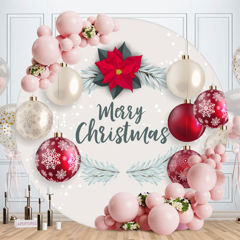 Aperturee - White And Red Ball Round Merry Christmas Backdrop