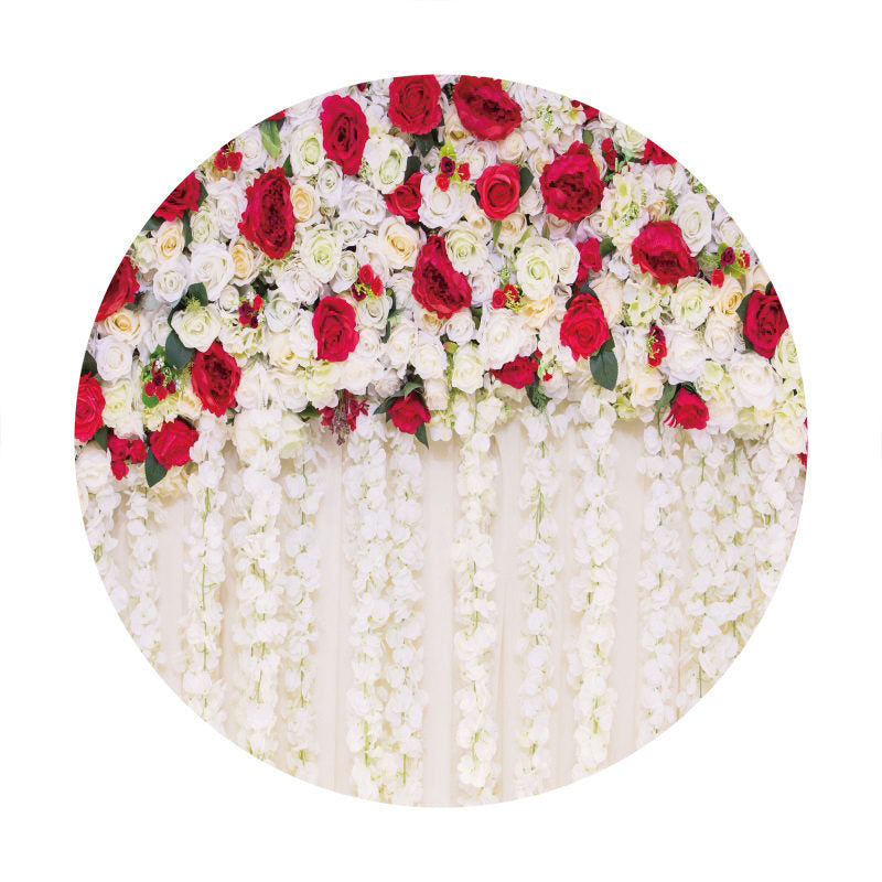Aperturee - White And Red Floral Round Wedding Backdrops