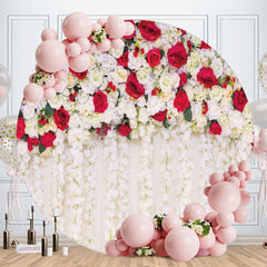 Aperturee - White And Red Floral Round Wedding Backdrops