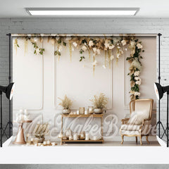 Aperturee - White Art Wall Floral Birthday Cake Smash Backdrop