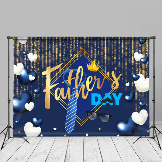 Aperturee - White Blue Heart Gold Glitter Fathers Day Backdrop