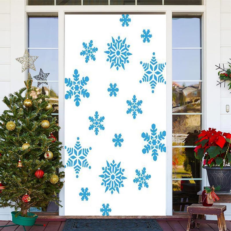 Aperturee - White Blue Snowflakes Simple Christmas Door Cover