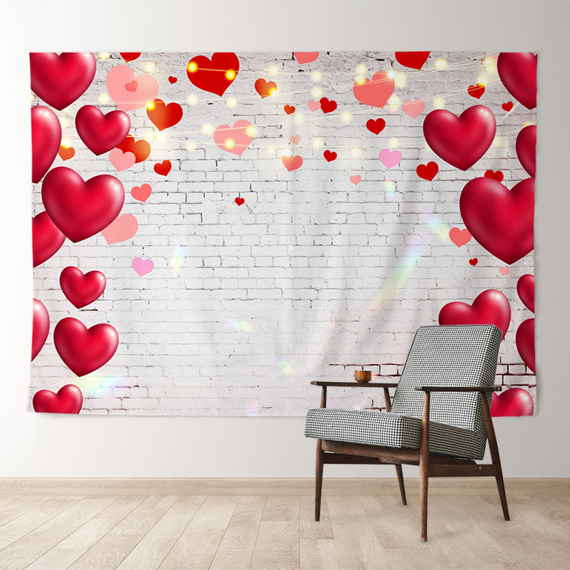 Aperturee - White Brick Red Heart Happy Valentines Backdrop