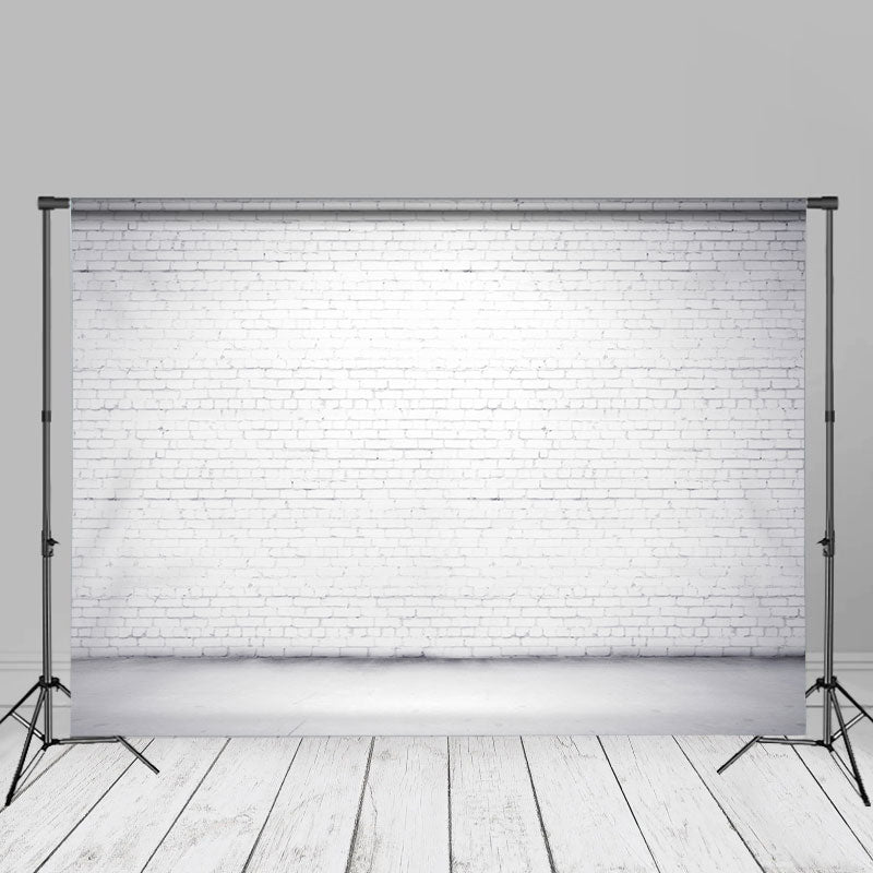 Aperturee - White Brush Brick Wall Floor Portrait Photo Backdrop