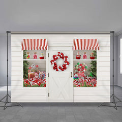 Aperturee - White Candy Store Christmas Backdrop For Party
