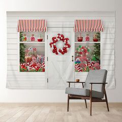 Aperturee - White Candy Store Christmas Backdrop For Party