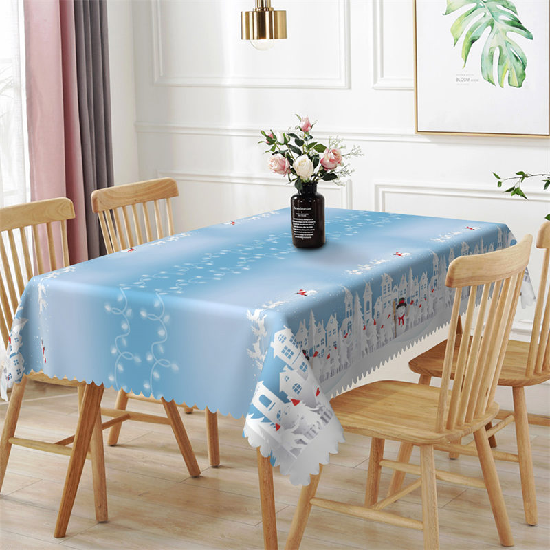 Aperturee - White Castle Snowman Christmas Rectangle Tablecloth