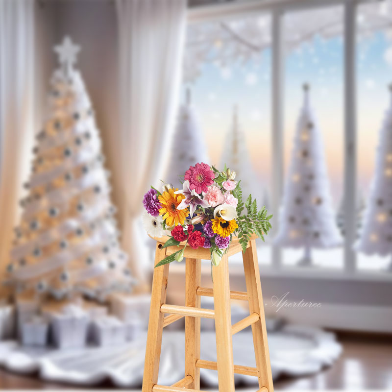 Aperturee - White Christmas Tree Windows Photoshoot Backdrop