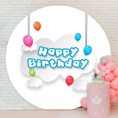 Aperturee - White Cloud And Ballons Round Birthday Backdrop
