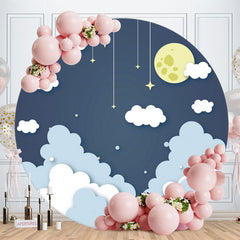 Aperturee - White Cloud And Moon Round Baby Shower Backdrop
