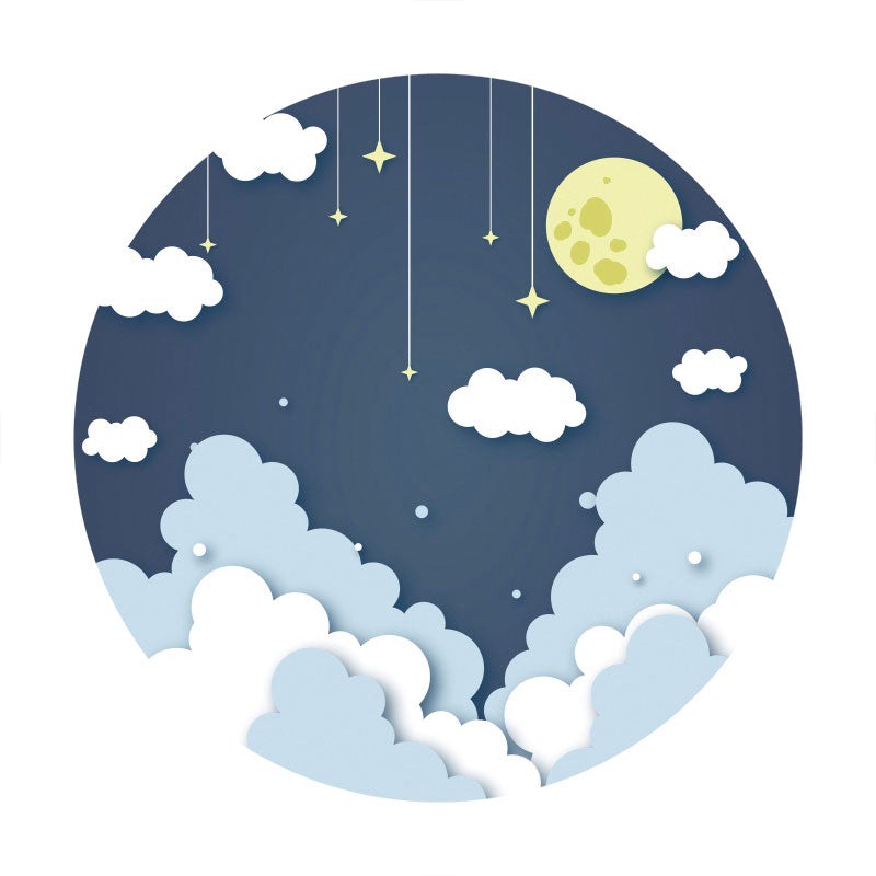 Aperturee - White Cloud And Moon Round Baby Shower Backdrop