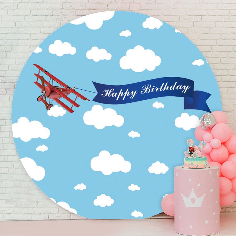 Aperturee - White Clouds Blue Sky Circle Happy Birthday Backdrop