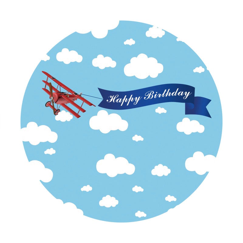 Aperturee - White Clouds Blue Sky Circle Happy Birthday Backdrop
