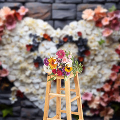 Aperturee - White Cobble Heart Flowers Valentines Day Backdrop