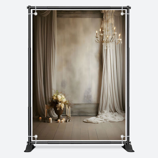 Aperturee - White Curtain Floral Candle Holder Wedding Backdrop