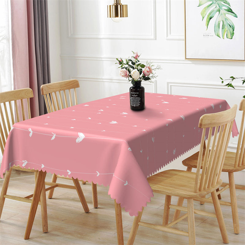 Aperturee - White Cute Heart Lines Pink Rectangle Tablecloth