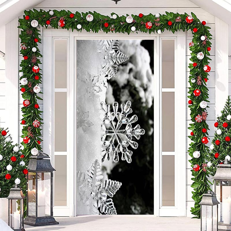 Aperturee - White Cute Snowflakes Bokeh Christmas Door Cover