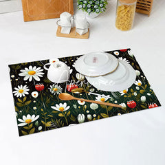 Aperturee - White Daisy Flower Green Leaf Set Of 4 Placemats