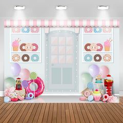 Aperturee - White Dessert Shop Donut Theme Happy Birthday Backdrop
