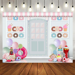 Aperturee - White Dessert Shop Donut Theme Happy Birthday Backdrop
