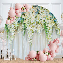 Aperturee - White Floral Ang Curtain Round Wedding Backdrop