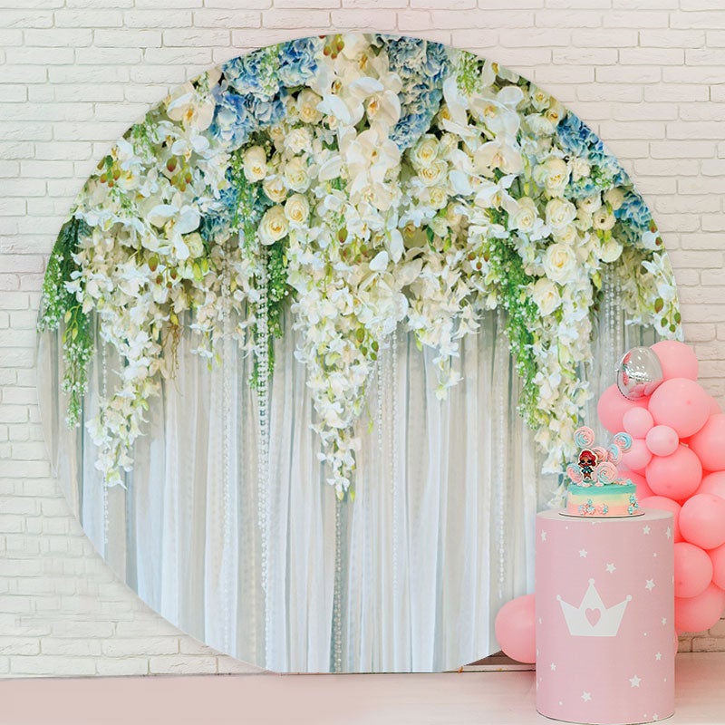Aperturee - White Floral Ang Curtain Round Wedding Backdrop