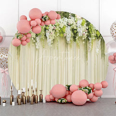 Aperturee - White Floral Leaves Curtain Round Wedding Backdrop