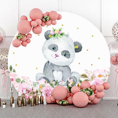 Aperturee - White Floral Panda Round Baby Shower Party Backdrop