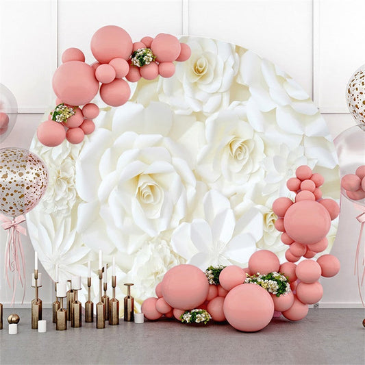 Aperturee White Flower Round Happy Birthday Backdrop For Party