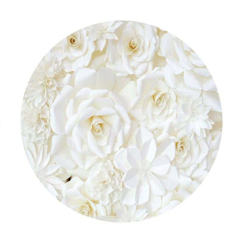 Aperturee White Flower Round Happy Birthday Backdrop For Party