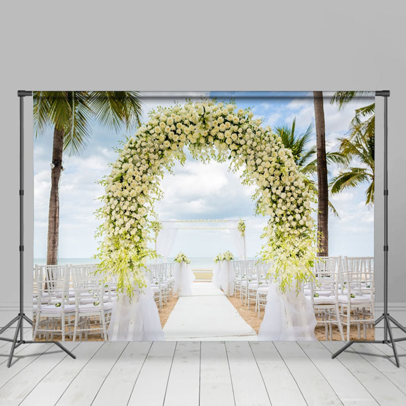 Aperturee - White Gauze Flower Arch Seaside Wedding Backdrop