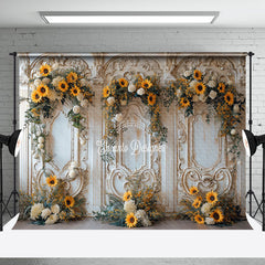 Aperturee - White Gold Luxury Wall Sunflower Wedding Backdrop