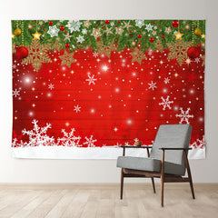 Aperturee - White Gold Snowflake Red Wood Christmas Backdrop