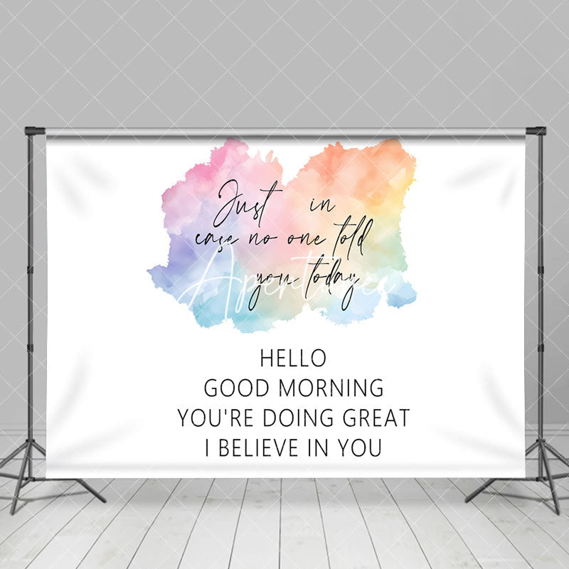 Aperturee - White Hello Good Morning Positive Words Backdrop