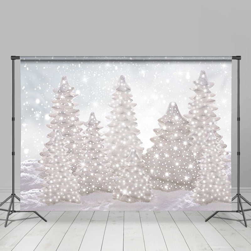 Aperturee - White Pearl Pine Tree Snowy Glitter Winter Backdrop