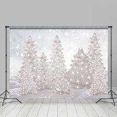 Aperturee - White Pearl Pine Tree Snowy Glitter Winter Backdrop