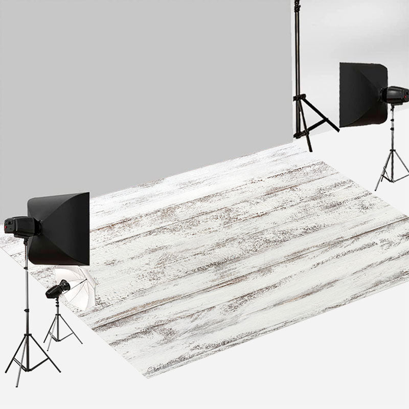 Aperturee - White Peeling Paint Wood Rubber Floor Mat For Photo