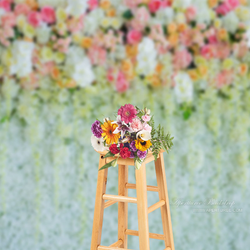 Aperturee - White Pink Blossom Wedding Portrait Photo Backdrop
