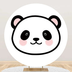 Aperturee - White Pink Panda Simple Round Baby Shower Backdrop