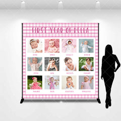 Aperturee - White Pink Plaid Custom 1st Birthday Photo Backdrop