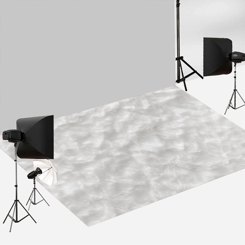 Aperturee - White Pleated Plush Photo Simple Rubber Floor Mat