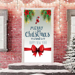 Aperturee - White Red Happy New Year Merry Christmas Door Cover