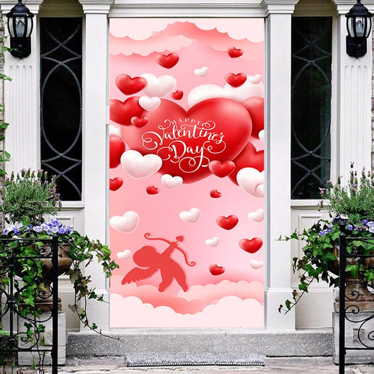 Aperturee - White Red Hearts Sky Angel Valentines Day Door Cover