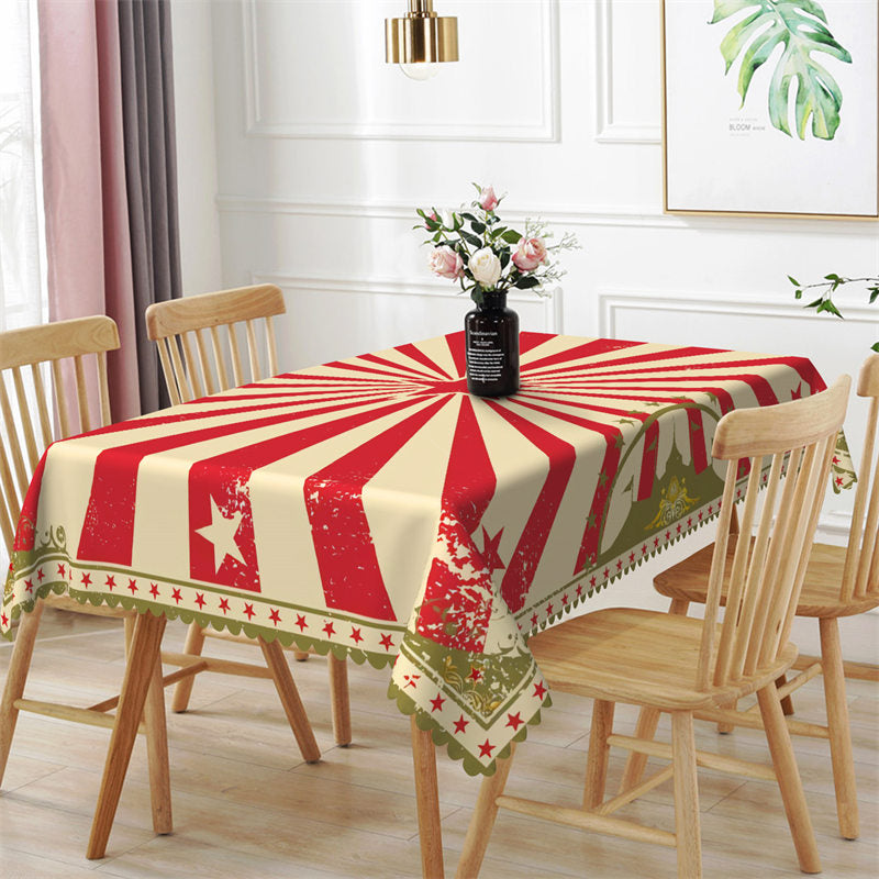 Aperturee - White Red Star Stripes Vintage Rectangle Tablecloth