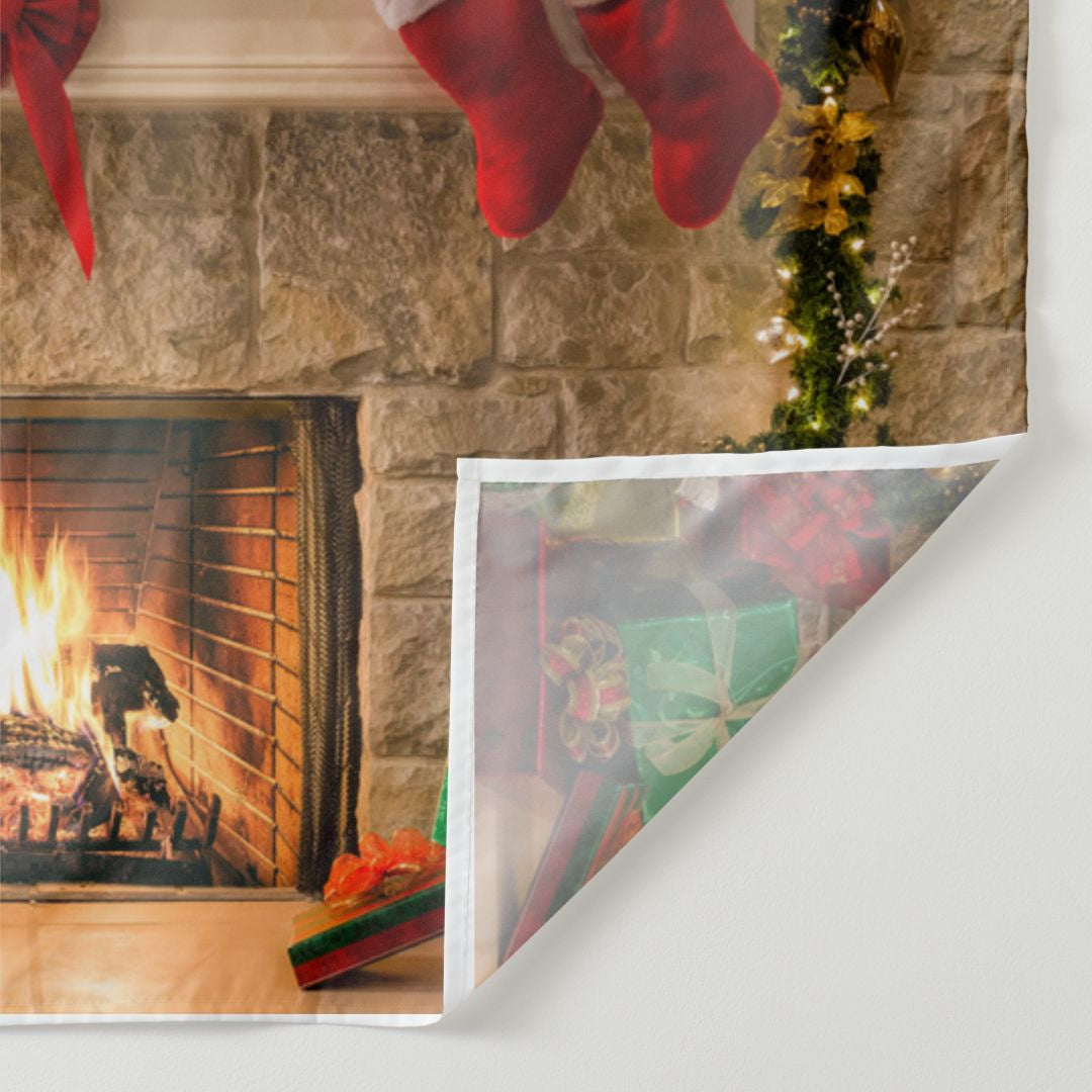 Aperturee - White Red Stocking Fireplace Christmas Backdrop