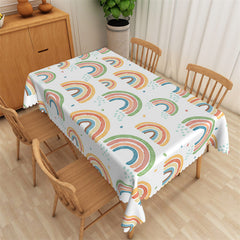 Aperturee - White Smrat Rainbow Pattern Repeat Dining Tablecloth