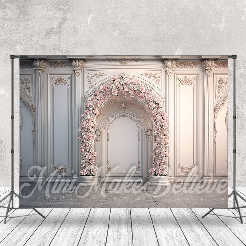 Aperturee - White Triumphal Arch Pink Floral Wedding Backdrop