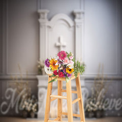 Aperturee - White Wall Cross Candle Easter Backdrop For Photo